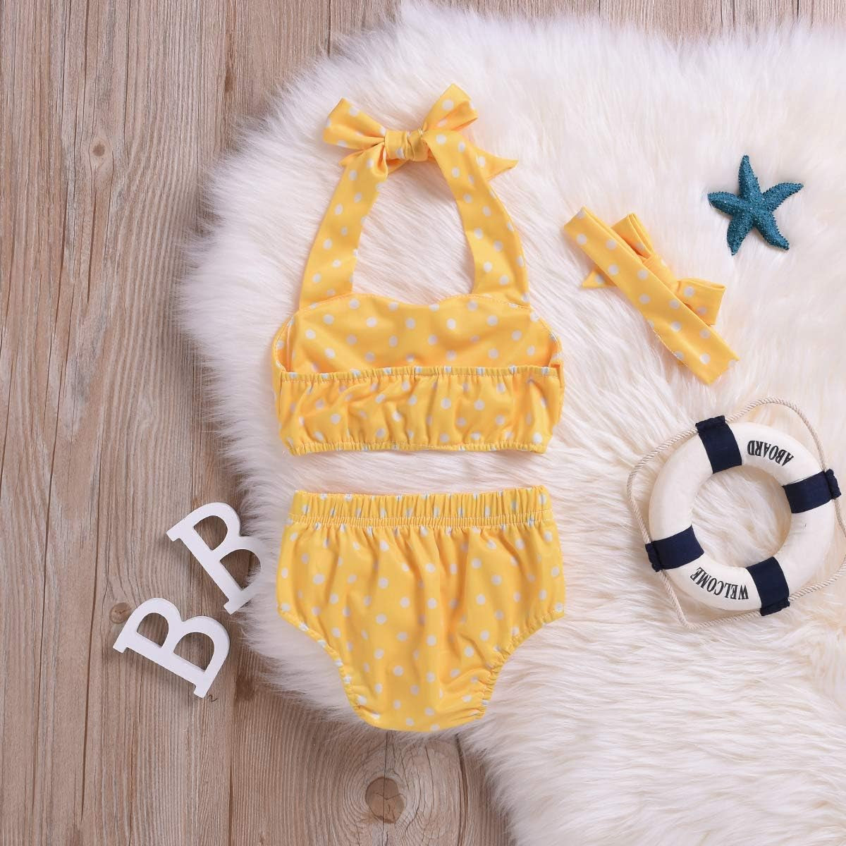 Baby Girl Bikini, Kids Toddler Polka Dot Swimsuits Halter Swimwear Bikinis Set with Headband